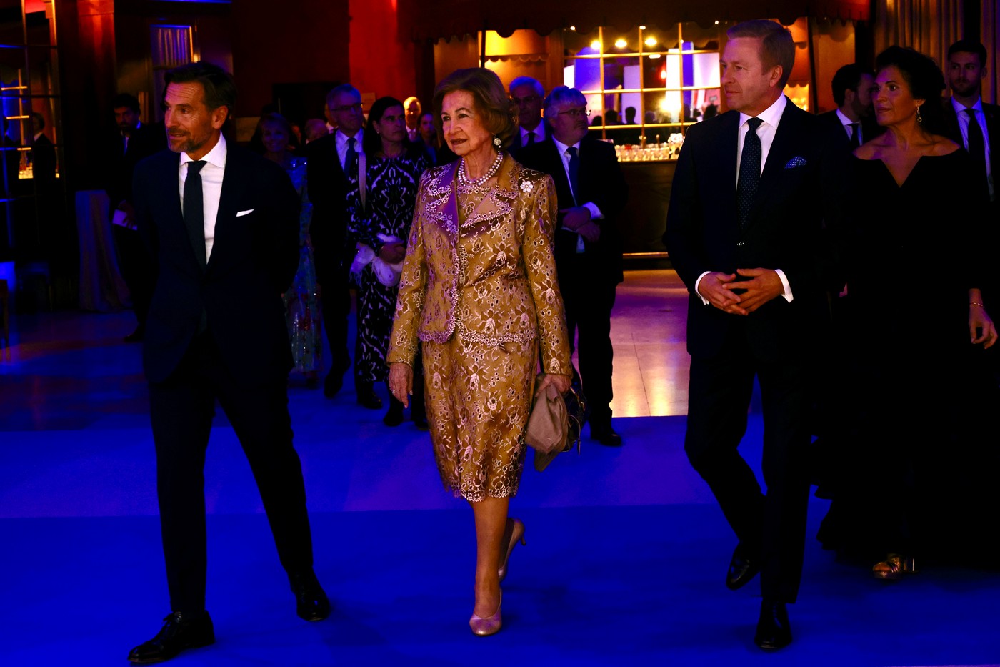 Queen Sofia of Spain in gold for her birthday