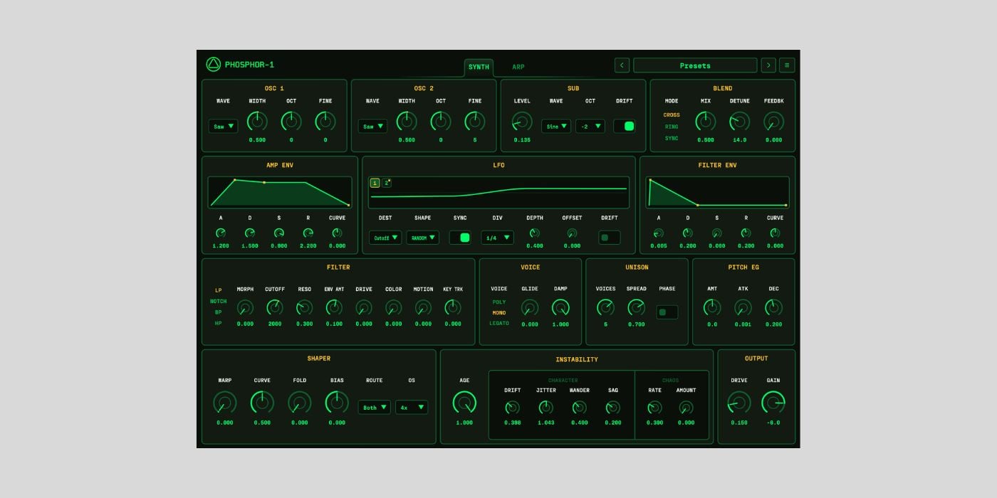 OA-Labs releases Phosphor-1, a FREE unstable analog-style synth for macOS